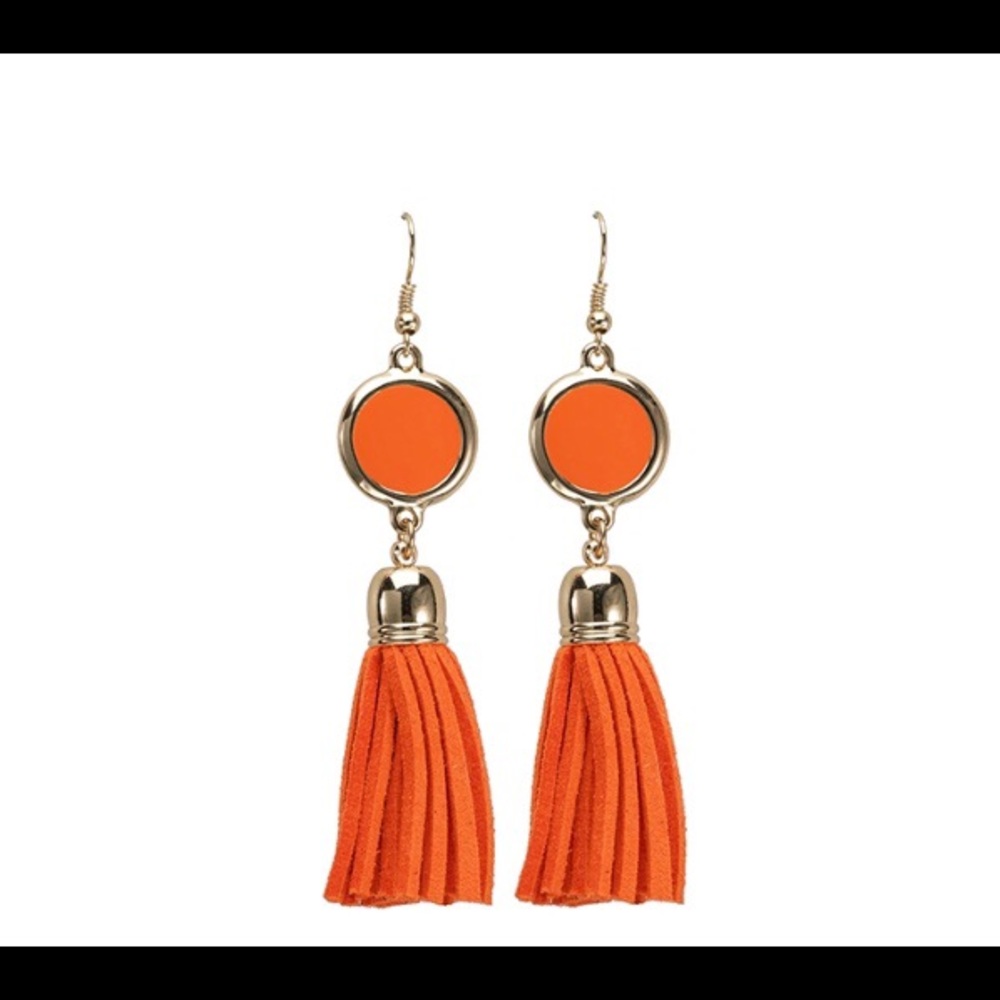 Tassel Disk Earrings NEW. Orange